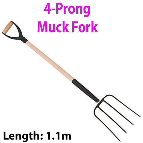 Heavy Duty 1100mm Muck 4 Prong Fork MYD Handle Digging Plant Garden Landscape Loops