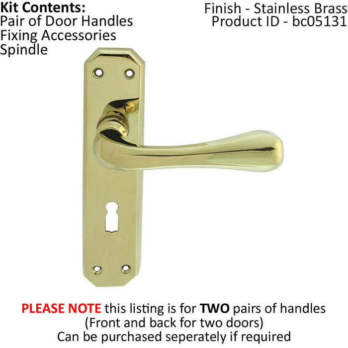 2x PAIR Heavy Duty Handle on Angular Lock Backplate 180 x 40mm Stainless Brass Loops