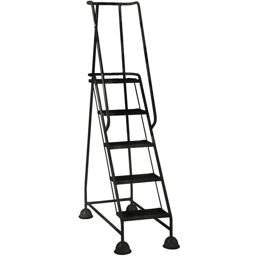 5 Tread Mobile Warehouse Steps BLACK 1.94m Portable Safety Ladder & Wheels Loops