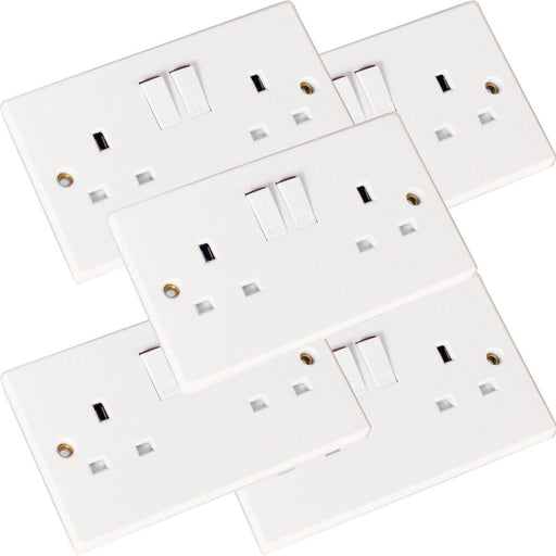 5x Twin Double UK Mains Wall Plug Socket 1 Gang 240V 13A Power Face Plate Outlet Loops