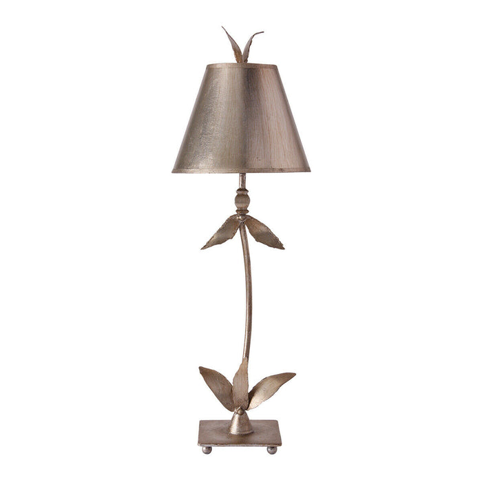 Table Lamp Silver Leaf Column Tapered Shade Finial Silver Leaf LED E27 60W Loops