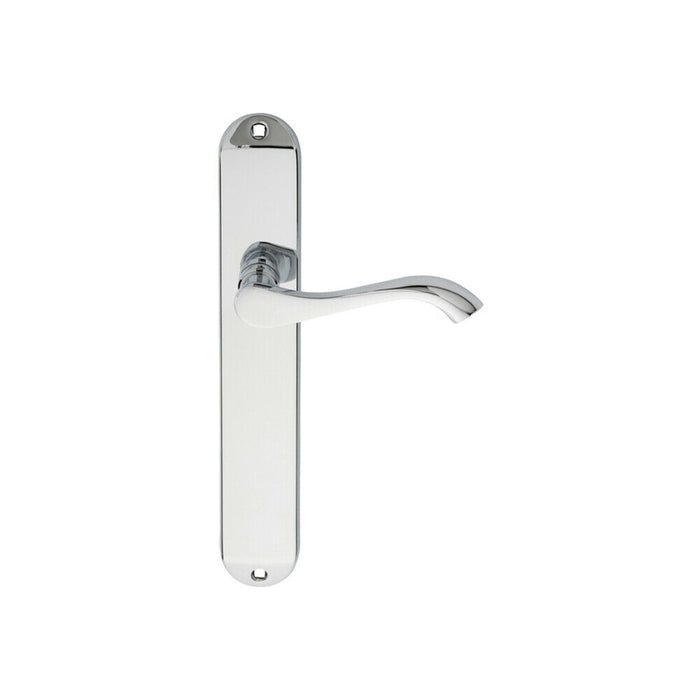 PAIR Curved Handle on Long Slim Latch Backplate 241 x 40mm Polished Chrome Loops