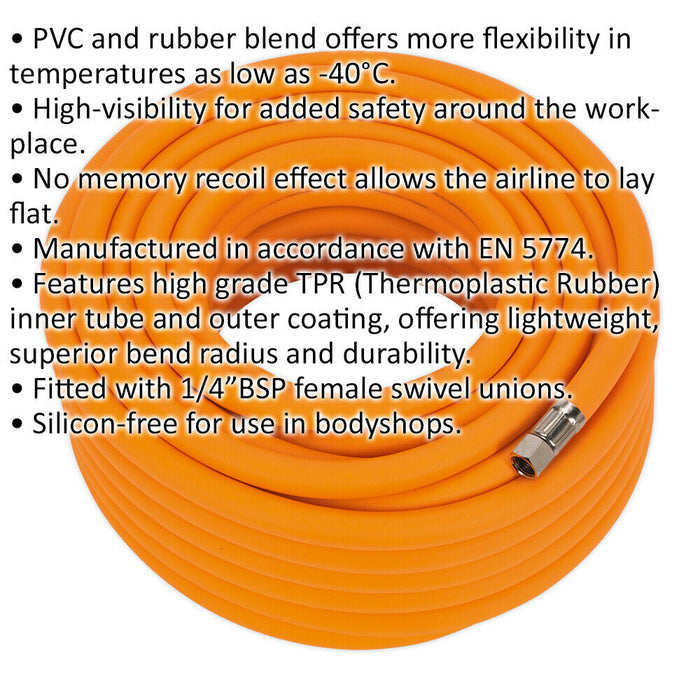 High-Visibility Hybrid Air Hose with 1/4 Inch BSP Unions - 20 Metres - 10mm Bore Loops