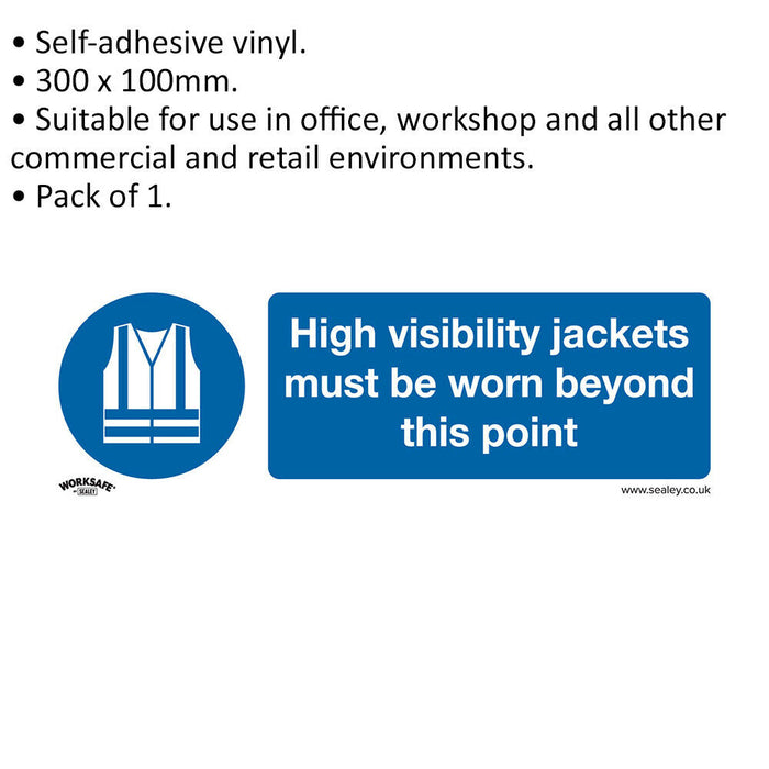 1x HI-VIS JACKETS MUST BE WORN Safety Sign - Self Adhesive 300 x 100mm Sticker Loops