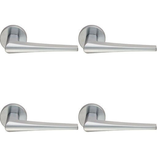 4x PAIR Straight Wedge Shaped Handle on Round Rose Concealed Fix Satin Chrome Loops