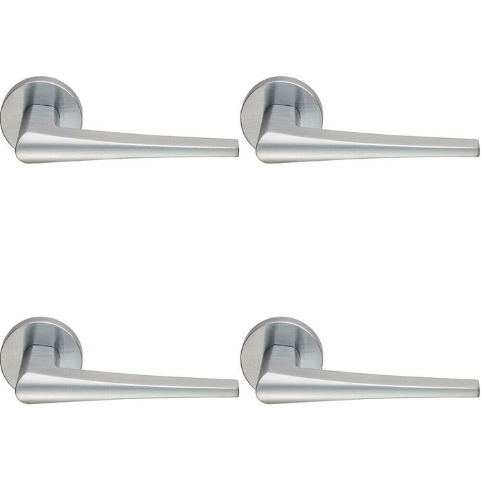 4x PAIR Straight Wedge Shaped Handle on Round Rose Concealed Fix Satin Chrome Loops
