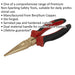 200mm Non Sparking Long Nose Pliers - Serrated Jaws - Beryllium Copper Loops