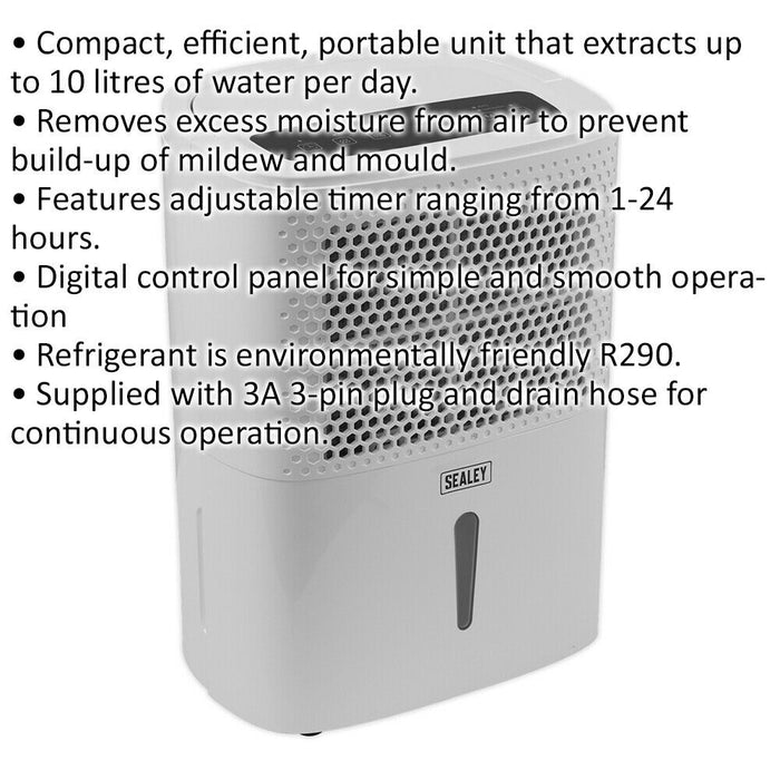 10 Litre Dehumidifier - Compact & Efficient - 240W - Digital Control Panel Loops