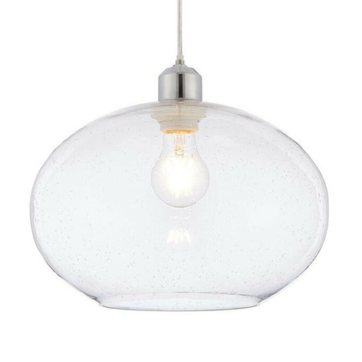 Hanging Ceiling Pendant Light Shade Clear Bubble Glass 300mm Wide Round Bowl Loops
