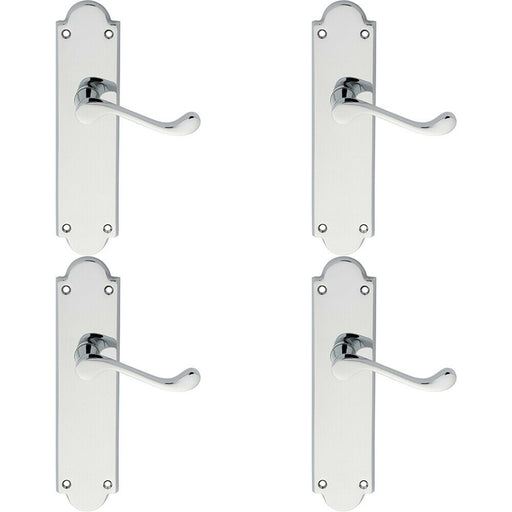 4x PAIR Victorian Scroll Handle on Latch Backplate 205 x 49mm Polished Chrome Loops