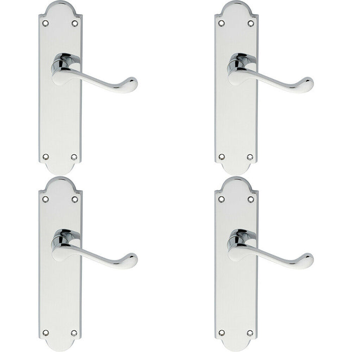 4x PAIR Victorian Scroll Handle on Latch Backplate 205 x 49mm Polished Chrome Loops