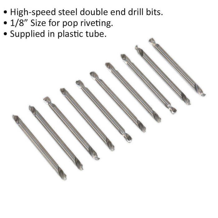 10 PACK Double Ended HSS Drill Bit Set - 1/8" - Pop Riveting Pilot Hole Drilling Loops