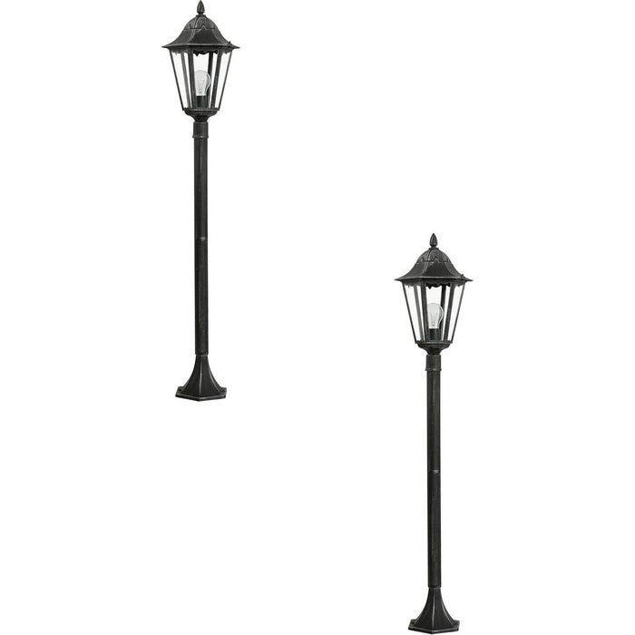 2 PACK IP44 Outdoor Bollard Light Black & Silver Lantern 1200mm Post 60W E27 Loops