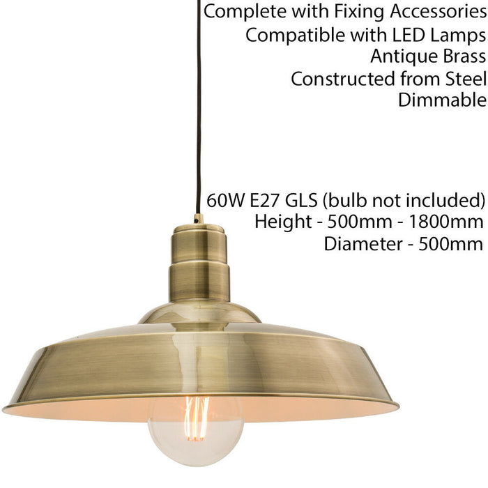 Hanging Ceiling Pendant Light GLOSS BRASS Industrial Dish Lamp Bulb Holder Kit Loops