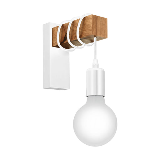 LED Wall Light / Sconce White Plate & Wood Hangman Arm 1 x 10W E27 Bulb Loops