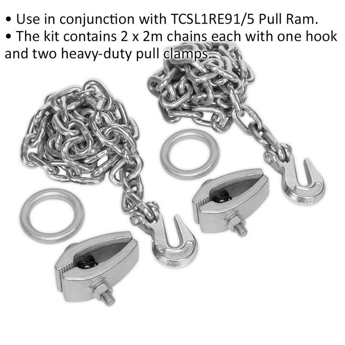 2 PACK 2m Pull Ram Chain Kit - Hook & Heavy Duty Pull Clamp - For ys06657 Loops