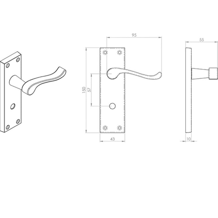 Door Handle & Bathroom Lock Pack Chrome Victorian Scroll 150 x 43mm Backplate Loops