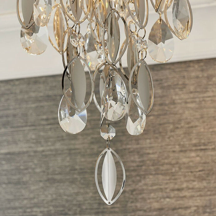 PREMIUM Crystal Flush Ceiling Light Chrome & Glass 3 Lamp Chandelier Fitting Loops