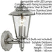 2 PACK IP44 Outdoor Wall Lamp Stainless Steel Traditional Lantern Porch Uplight Loops