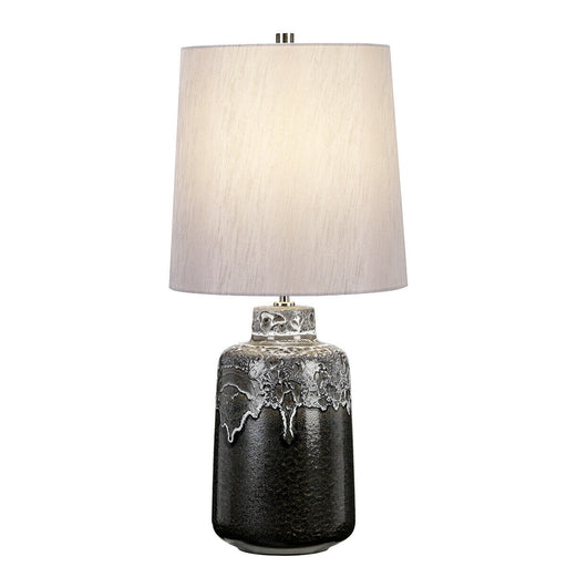 Table Lamp White Drip Glaze Faux Linen Tapered Cylinder Silver Shade LED E27 60W Loops