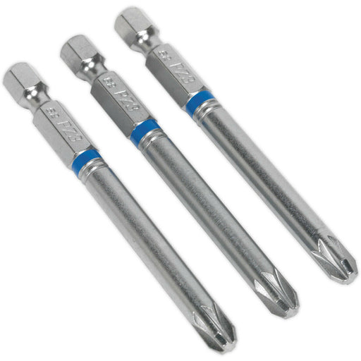 3 PACK 75mm Pozi Head #3 Colour-Coded Power Tool Bits - S2 Steel Drill Bit Loops