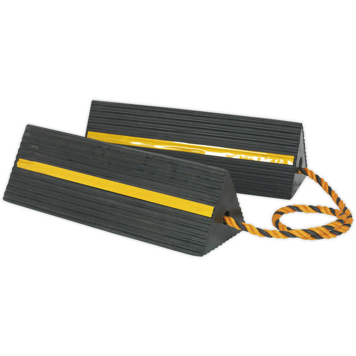 PAIR Heavy Duty Rubber Wheel Chocks - 8kg Each - Prevents Vehicle Movement Loops