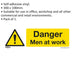 1x DANGER MEN AT WORK Health & Safety Sign - Self Adhesive 300 x 100mm Sticker Loops