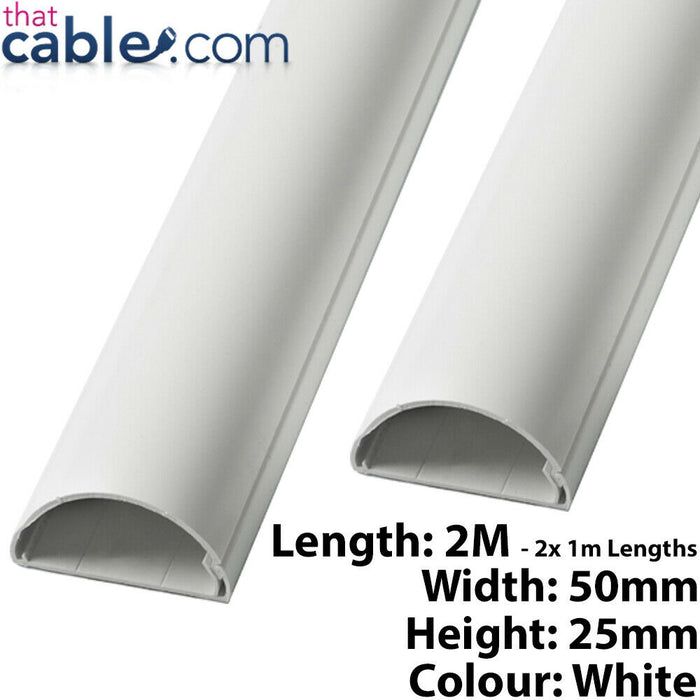 2m 50mm x 25mm White Scart / Data Cable Trunking Conduit Cover AV TV Wall Loops