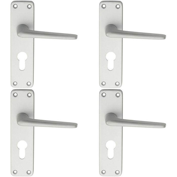 4x PAIR Straight Tapered Lever on Euro Lock Backplate 152 x 41mm Satin Aluminium Loops
