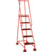 5 Tread Mobile Warehouse Steps RED 1.94m Portable Safety Ladder & Wheels Loops