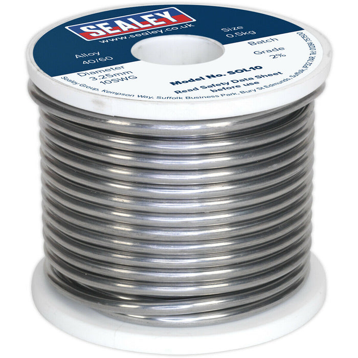 0.5kg Quick Flow Solder Wire Cable Reel Drum - 3.25mm 10SWG - 40/60 Tin/Lead Loops