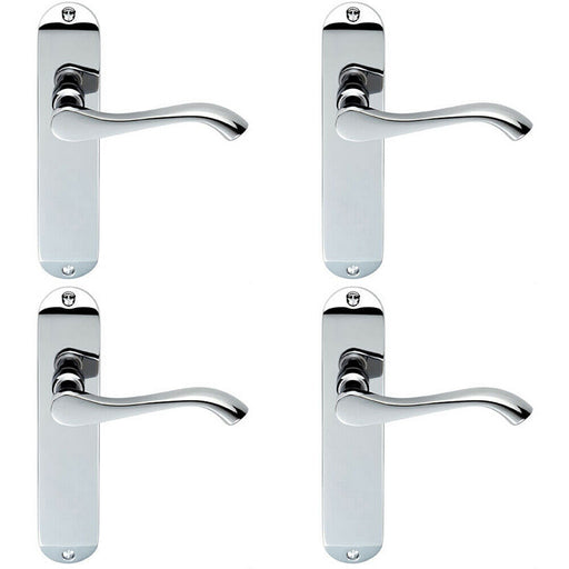 4x PAIR Curved Handle on Chamfered Latch Backplate 180 x 40mm Polished Chrome Loops