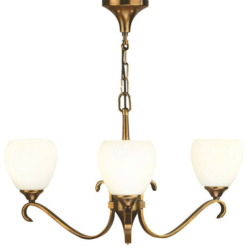 Luxury Hanging Ceiling Pendant Light Antique Brass Opal Glass 3 Lamp Chandelier Loops