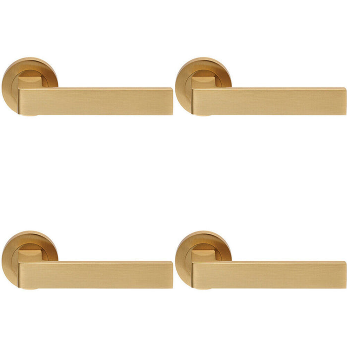 4x PAIR Straight Square Handle on Round Rose Concealed Fix Satin Brass Loops