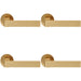 4x PAIR Straight Square Handle on Round Rose Concealed Fix Satin Brass Loops