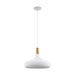 Pendant Ceiling Light Colour White Wide Shade Brown Wood Bulb E27 1x60W Loops