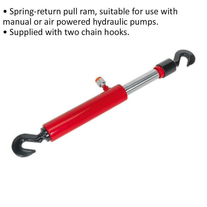5 Tonne Spring Return Pull Ram - Two Chain Hooks - Suits Manual & Air Pumps Loops