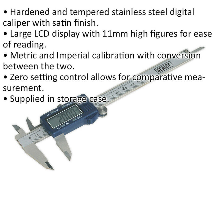 150mm Digital Vernier Calipers - Hardened & Tempered - Large LCD Display Loops