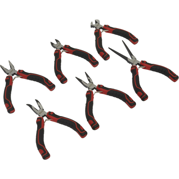 6 Piece Mini Pliers Set - Serrated Jaws - Hardened Cutting Edges - Comfort Grip Loops