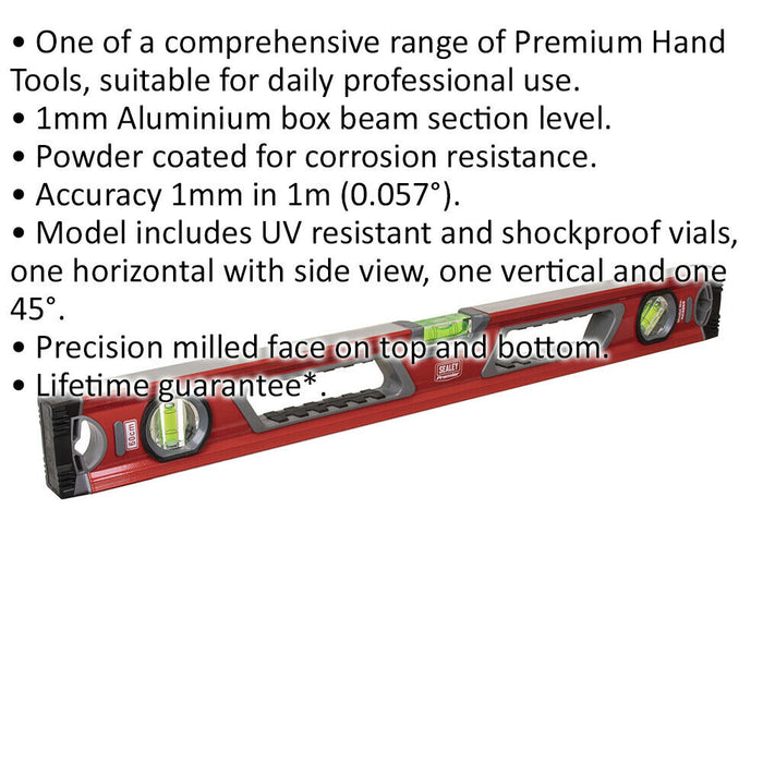 600mm 3 Chamber Spirit Level - Precision Milled - PREMIUM Grip Handle Cut-Away Loops