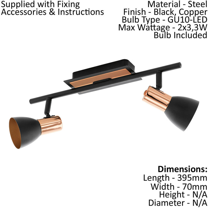 Flush Ceiling Light Colour Black Copper Shade Bulb GU10 2x3.3W Included Loops