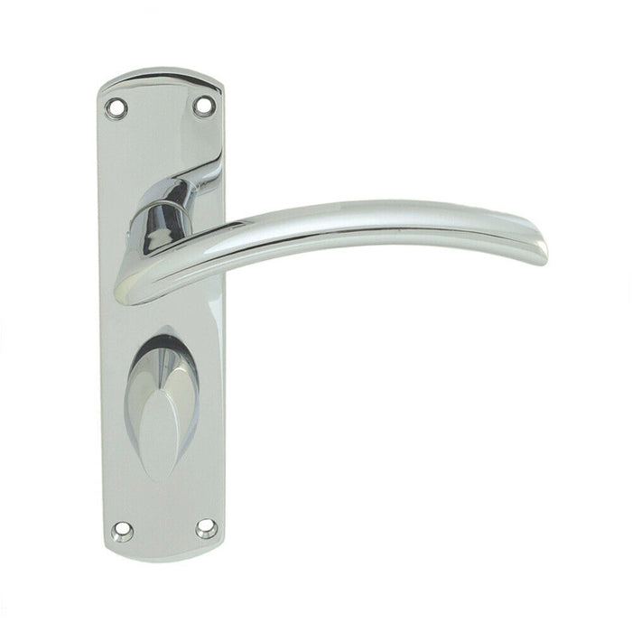 Door Handle & Bathroom Lock Pack Chrome Arched Lever Thumb Turn Backplate Loops