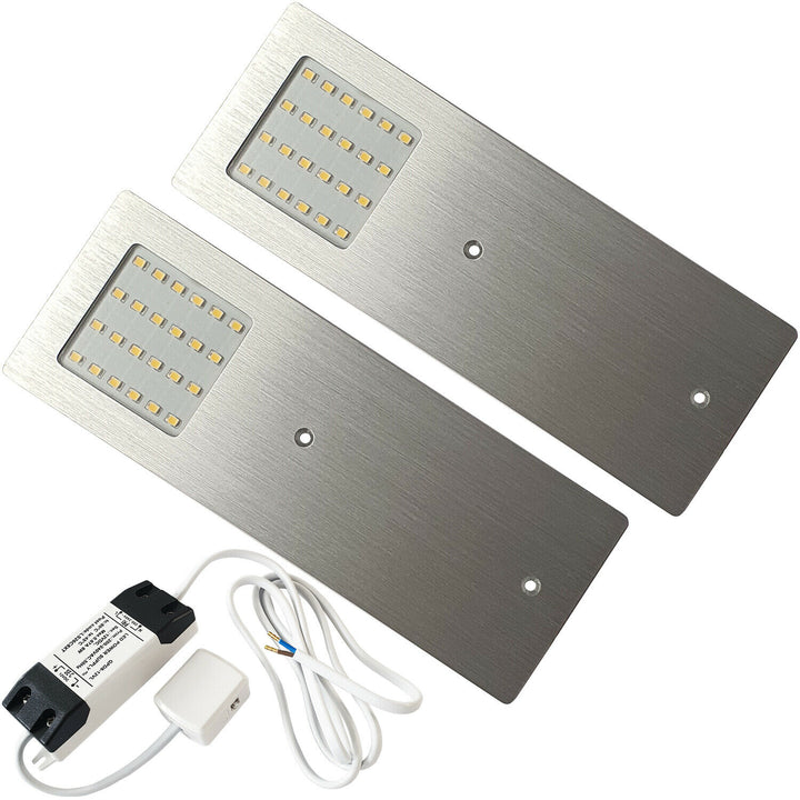 2x 5W Kitchen Cabinet Low Profile Slim Panel Light & Driver Natural White Flush Loops