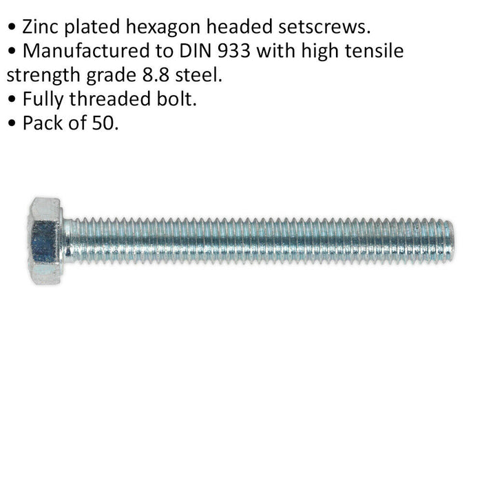 50 PACK HT Setscrew - M5 x 40mm - Grade 8.8 Zinc - Fully Threaded - DIN 933 Loops