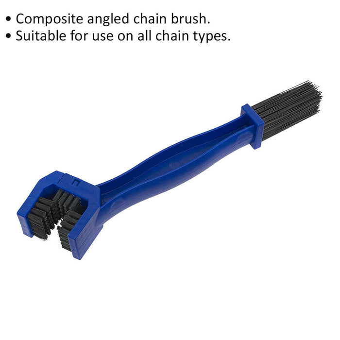 Angled Motorcycle Chain Brush - Composite Handle - Chain Cleaning Brush Loops