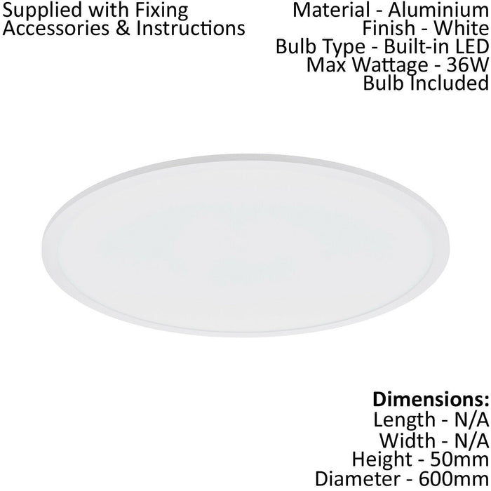 2 PACK 600mm Modern Ceiling Light White Slim Round Low Profile 36W LED 4000K Loops