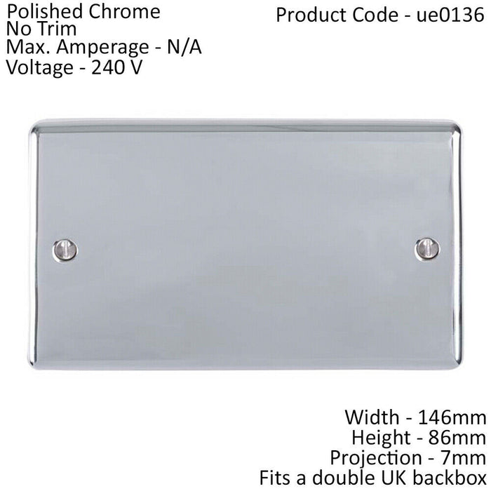 Double CHROME Blanking Chassis Plate Round Edged Wall Box Hole Cover Cap Loops
