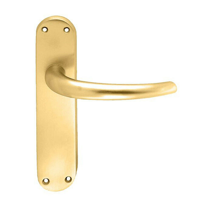2x PAIR Slim Round Bar Handle on Shaped Latch Backplate 185 x 40mm Satin Brass Loops