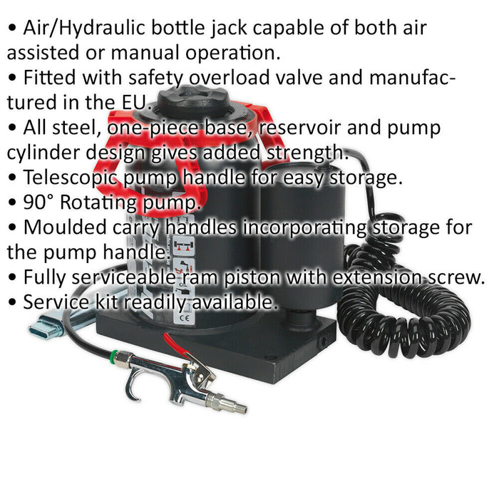 30 Tonne Hydraulic Bottle Jack - Air or Manual Operation - 455mm Maximum Height Loops