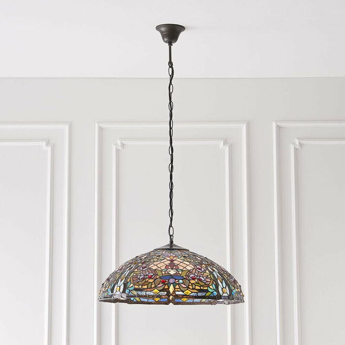 Tiffany Glass Hanging Ceiling Pendant Light Large Bronze Feature Shade i00067 Loops